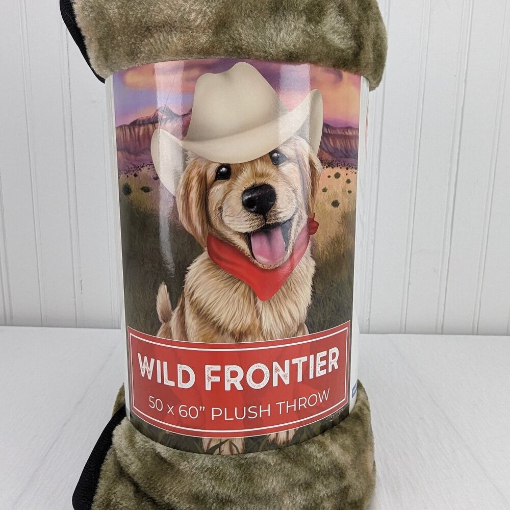 Wild Frontier Plush Throw 50in x 60in Cowboy Puppy Labrador Blanket Soft New